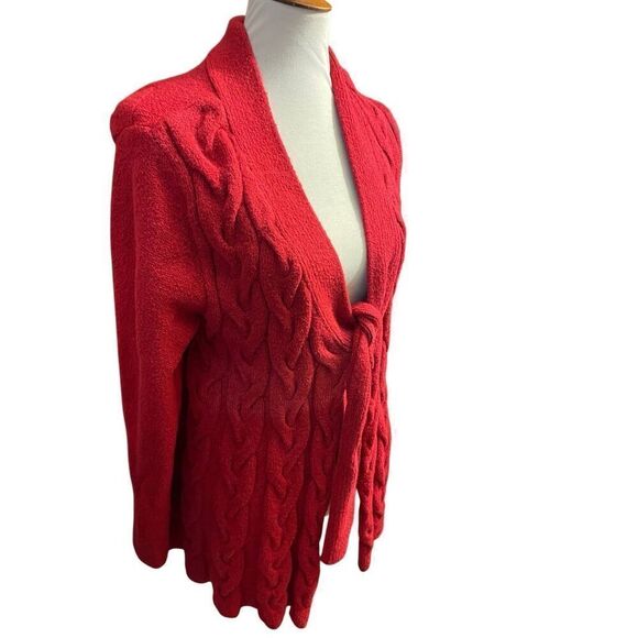 Inc International Concepts Red Cable Knit Cardigan with Tie at Chest Size X-Larg - Picture 4 of 11